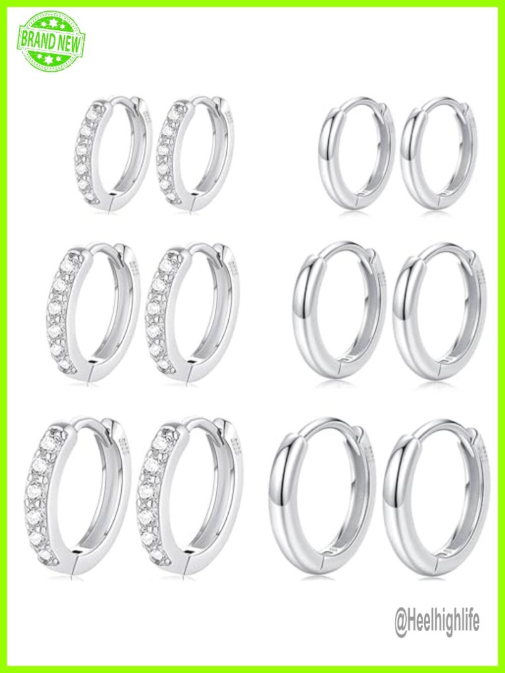 925 Sterling Silver Small Hoop Earrings Cubic Zirconia Huggie Set